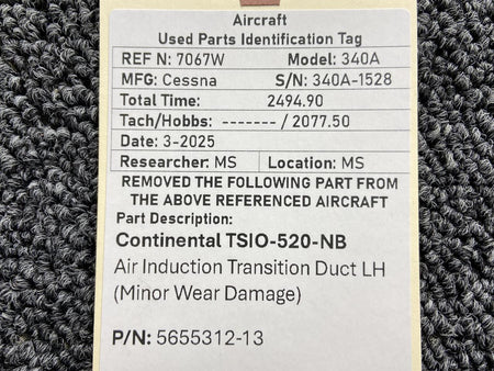Continental Motors  5655312-13 Continental TSIO-520 Air Induction Transition Duct LH