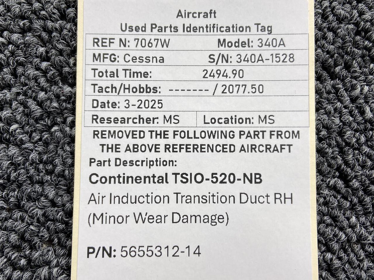 Continental Motors  5655312-14 Continental TSIO-520 Air Induction Transition Duct RH