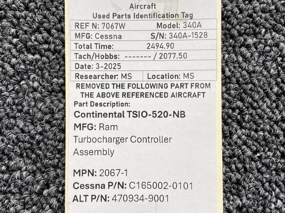 Ram 2067-1 (Alt: 470934-9001) Continental TSIO-520 RAM Turbocharger Controller Assy