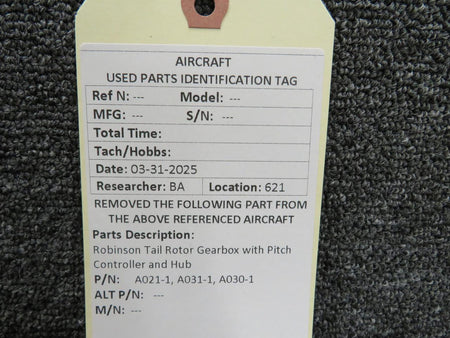 Robinson A021-1, A031-1, A030-1 Robinson Tail Rotor Gearbox with Pitch Controller and Hub