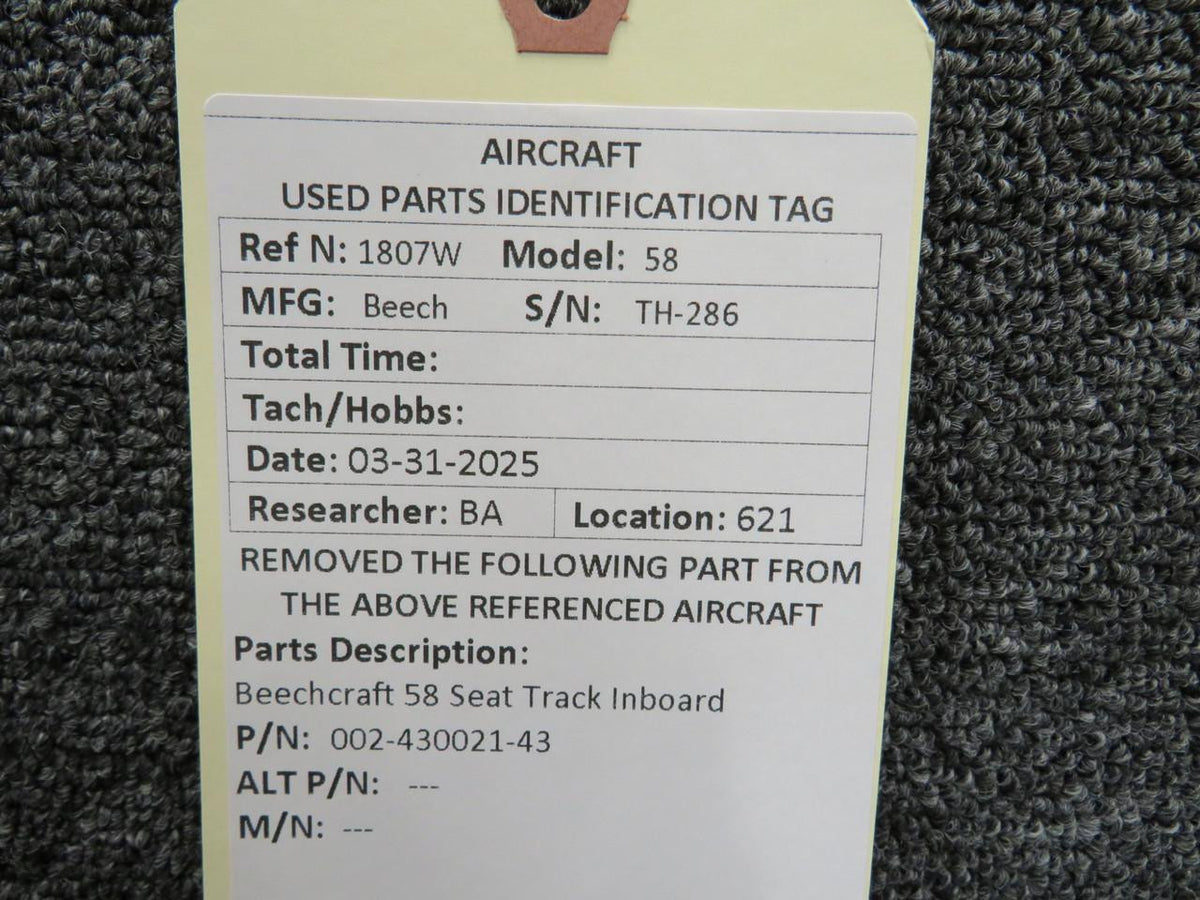 Beechcraft Parts 002-430021-43 Beechcraft 58 Seat Track Inboard