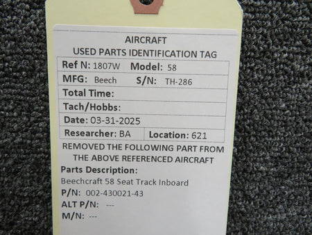Beechcraft Parts 002-430021-43 Beechcraft 58 Seat Track Inboard