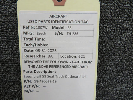 Beechcraft Parts 58-420022-19 Beechcraft 58 Seat Track Outboard LH