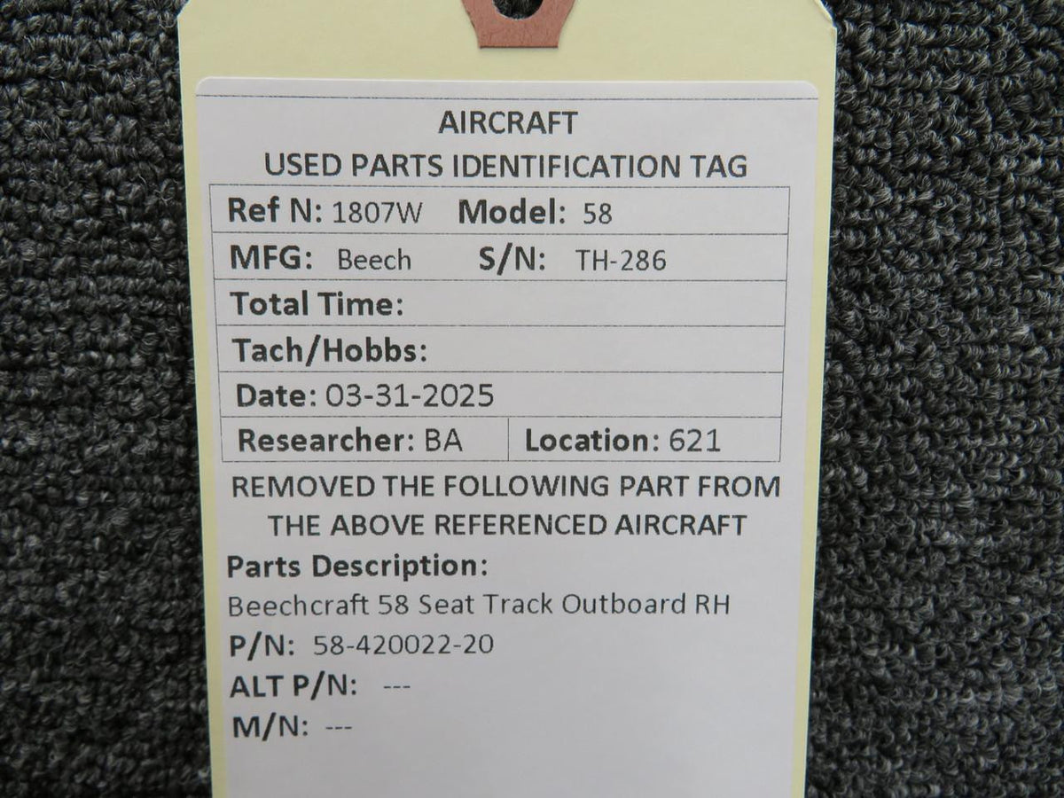 Beechcraft Parts 58-420022-20 Beechcraft 58 Seat Track Outboard RH