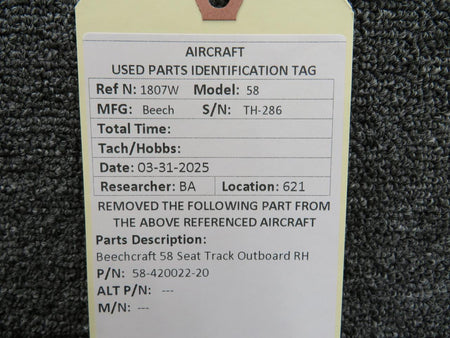Beechcraft Parts 58-420022-20 Beechcraft 58 Seat Track Outboard RH