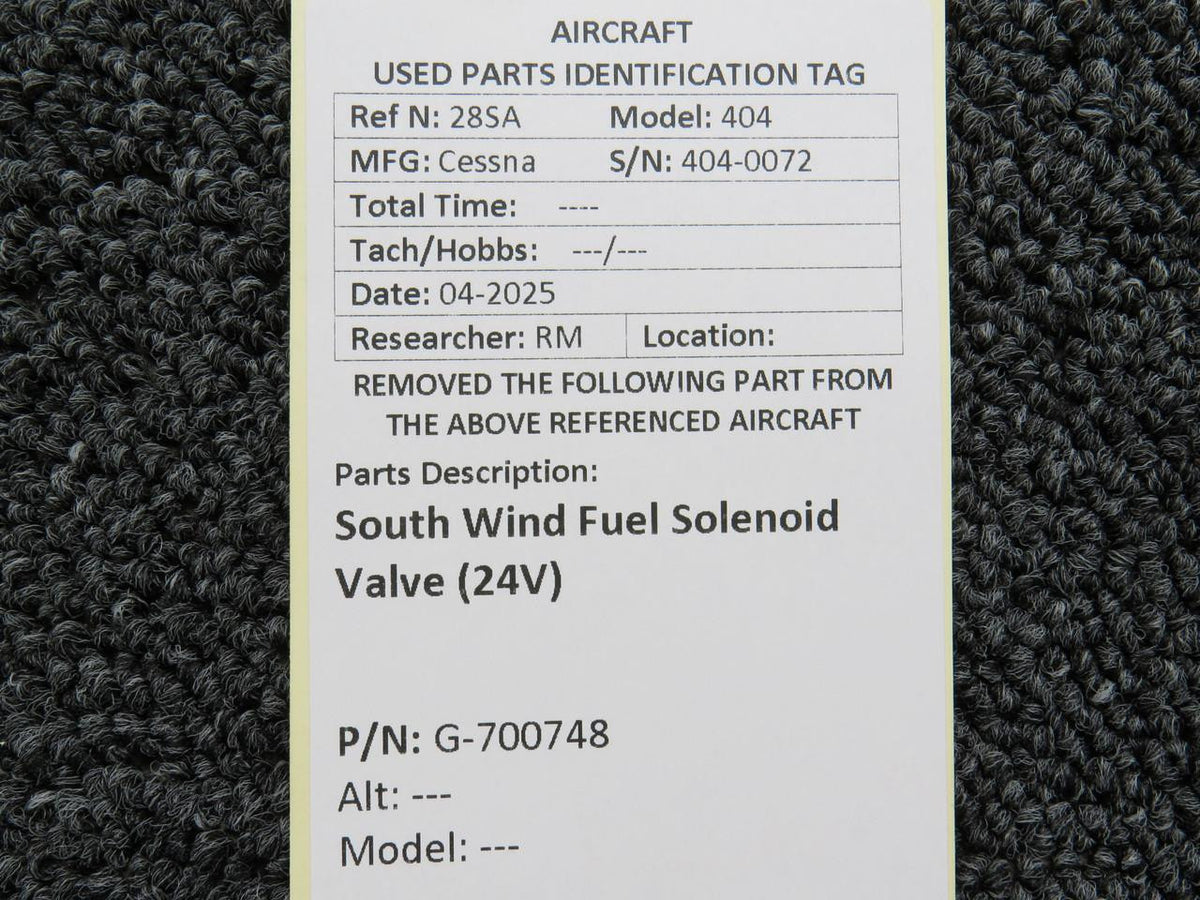South Wind G-700748 Cessna South Wind Fuel Solenoid Valve (24V)