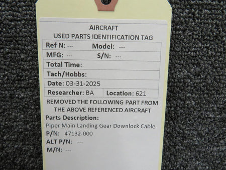 Piper Aircraft Parts 47132-000 Piper Main Landing Gear Downlock Cable