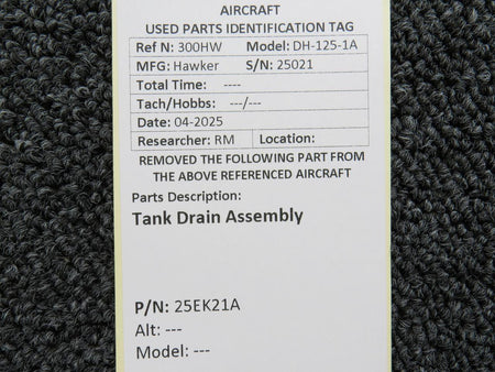 Hawker DH-125-1A Tank Drain Assembly