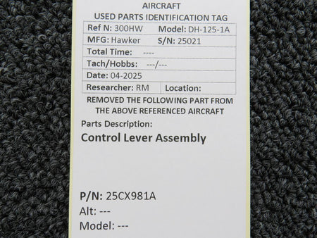 Hawker DH-125-1A Control Lever Assembly