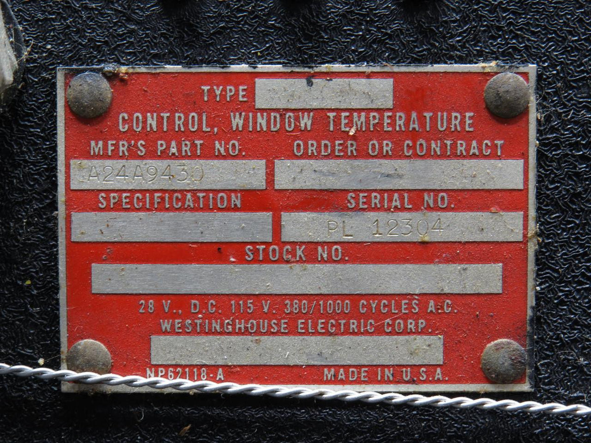 Westinghouse A24A9430 Westinghouse Window Temperature Control (28Volts)