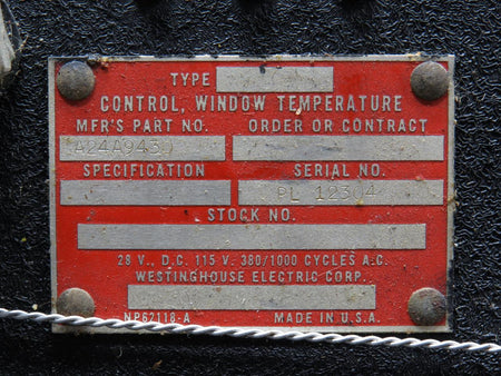 Westinghouse A24A9430 Westinghouse Window Temperature Control (28Volts)
