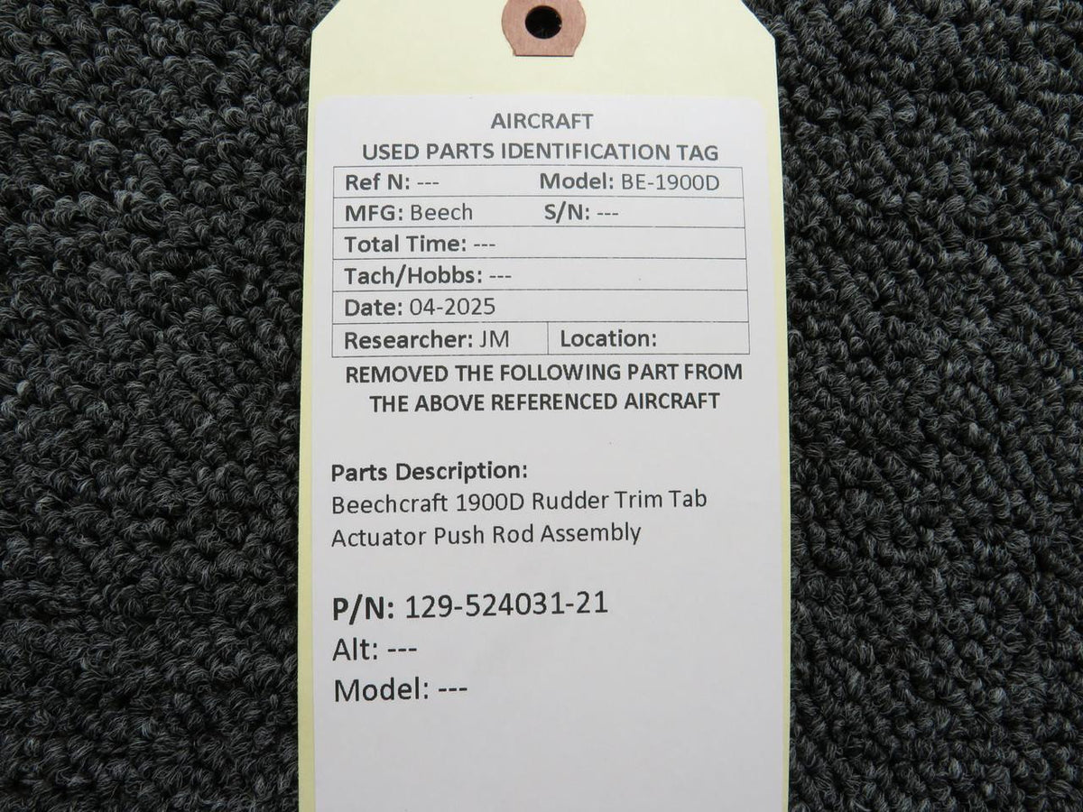 Beechcraft Parts 129-524031-21 Beechcraft 1900D Rudder Trim Tab Actuator Push Rod Assembly