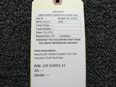 Beechcraft Parts 129-524031-21 Beechcraft 1900D Rudder Trim Tab Actuator Push Rod Assy