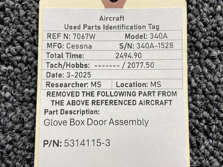 Cessna Aircraft Parts 5314115-3 Cessna 340A Glove Box Door Assembly