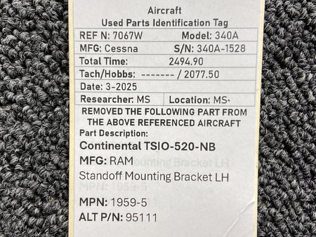 Ram 1959-5 (Alt: 95111) Continental TSIO-520-NB RAM Standoff Mounting Bracket LH