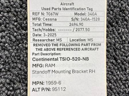 Ram 1959-6 (Alt: 95112) Continental TSIO-520-NB RAM Standoff Mounting Bracket RH