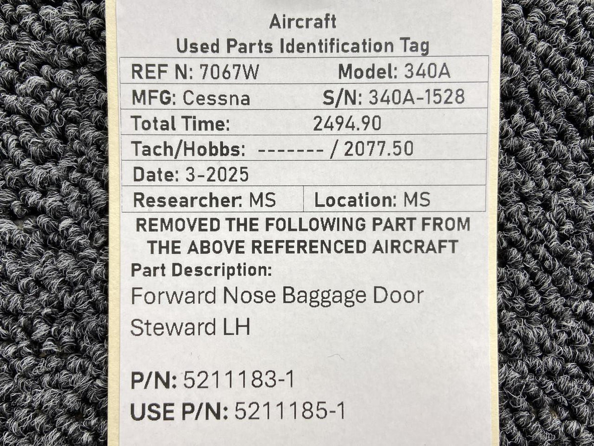 Cessna Aircraft Parts 5211183-1 (Use: 5211185-1) Cessna 340A Forward Nose Baggage Door Steward LH