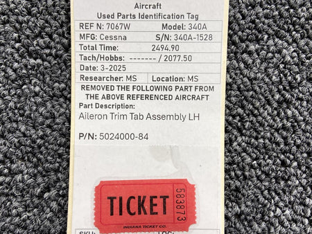 Cessna Aircraft Parts 5024000-84 Cessna 340A Aileron Trim Tab Assembly LH