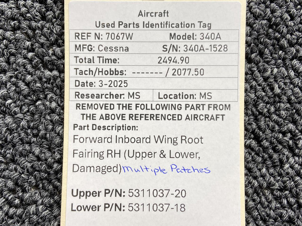 Cessna Aircraft Parts 5311037-20, 5311037-18 Cessna 340A Forward, Inboard Wing Root Fairing Assy RH