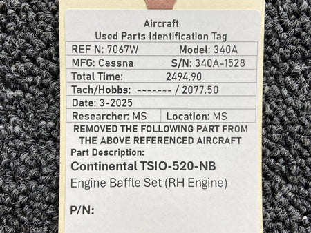 Continental Motors  Continental TSIO-520-NB Engine Baffle Set (RH Engine)