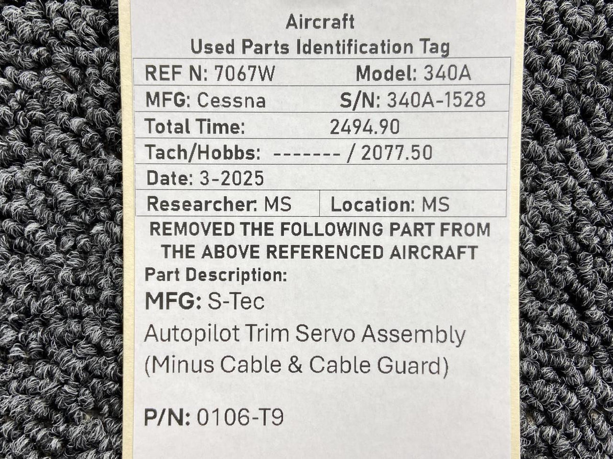 S-Tec Aviation Parts 0106-T9 S-Tec Autopilot Trim Servo Assembly (Minus Cable & Cable Guard)