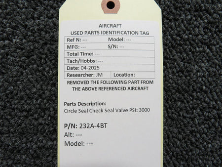 Circle Seal 232A-4BT (ALT:101-389011-6) Circle Seal Check Valve PSI: 3000