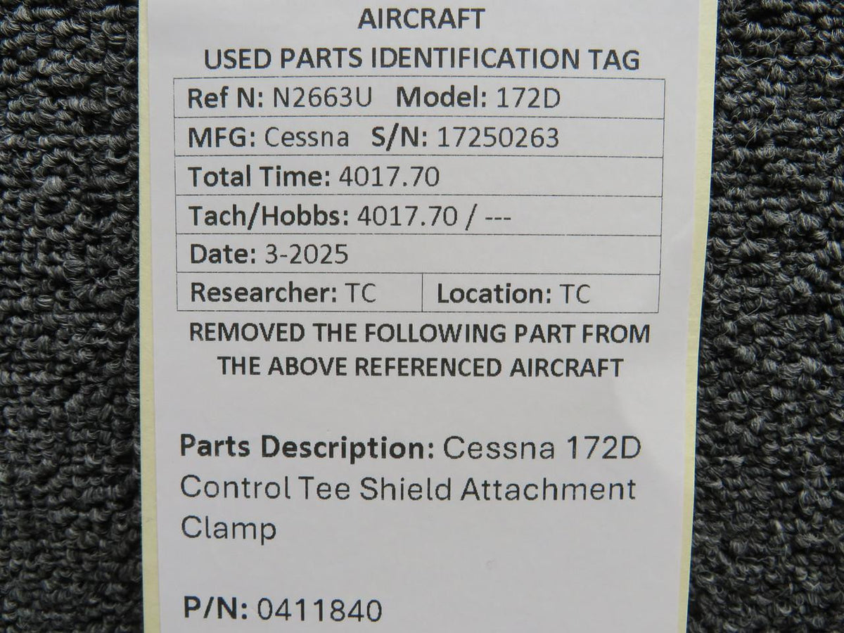 Cessna Aircraft Parts 0411840 Cessna 172D Control Tee Shield Attachment Clamp