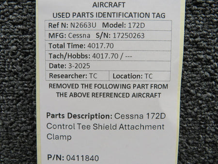 Cessna Aircraft Parts 0411840 Cessna 172D Control Tee Shield Attachment Clamp