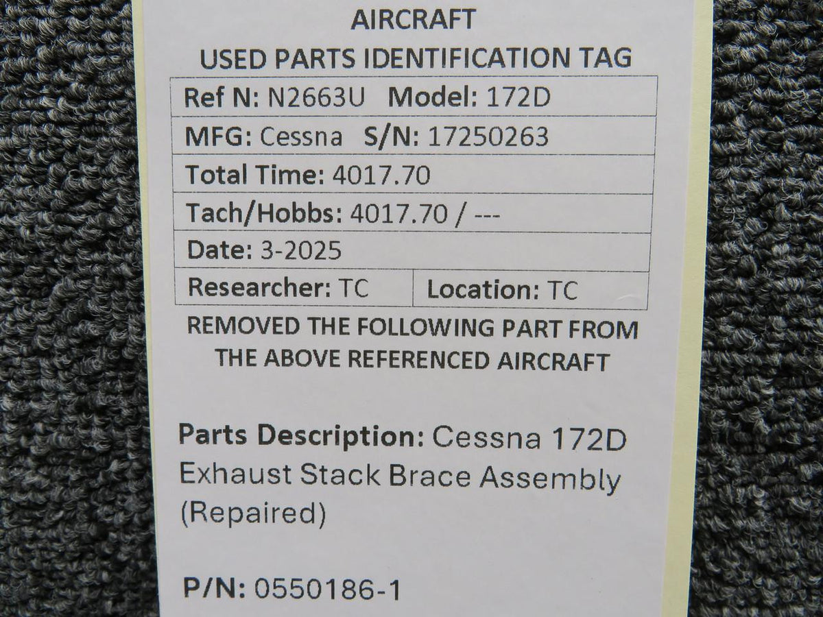 Cessna Aircraft Parts 0550186-1 Cessna 172D Exhaust Stack Brace Assembly (Repaired)