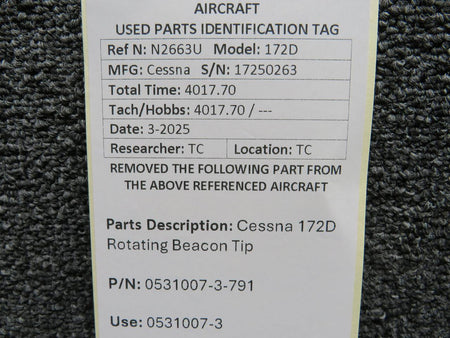 Cessna Aircraft Parts 0531007-3-791 (Use: 0531007-3) Cessna 172D Rotating Beacon Tip