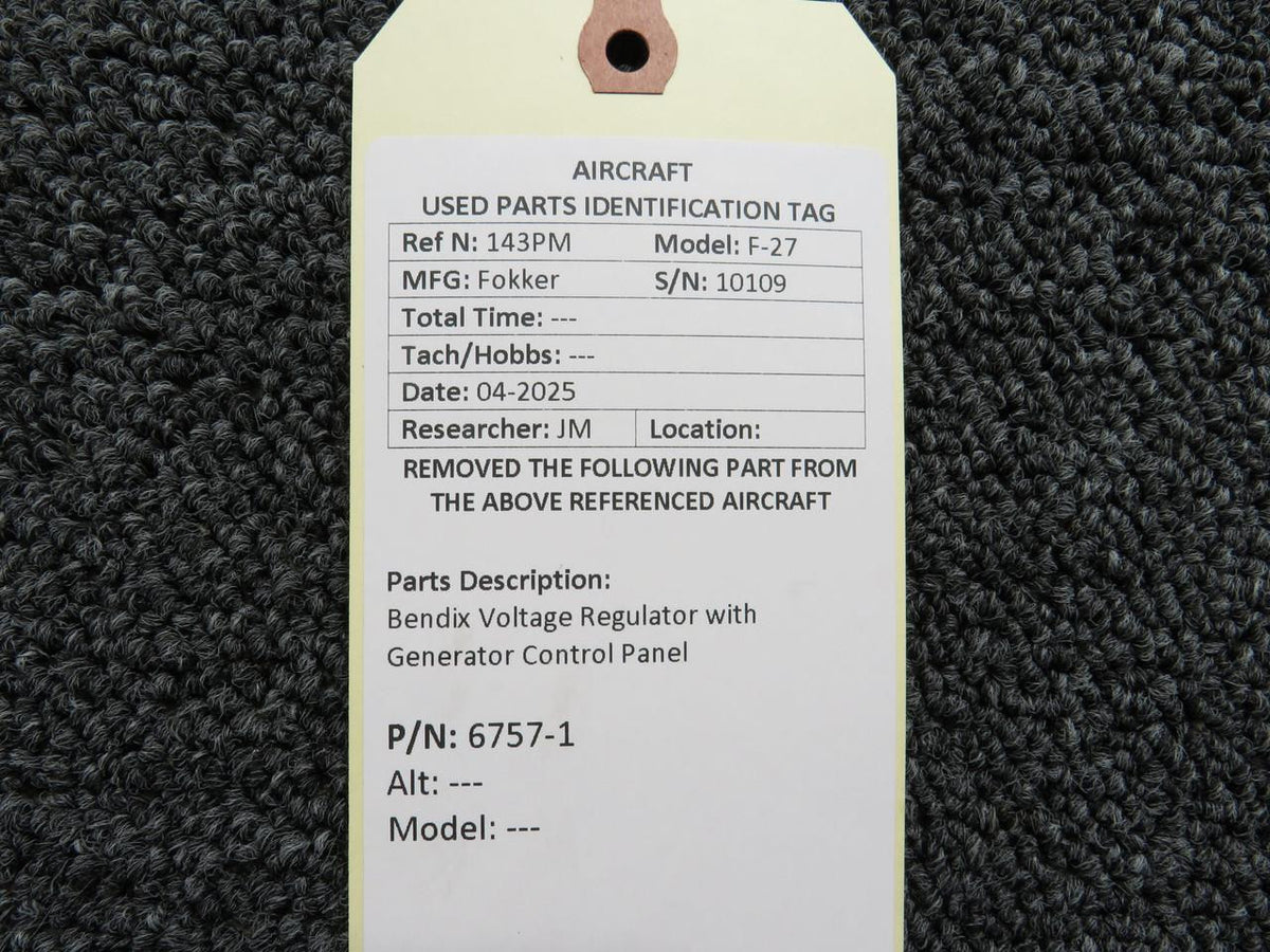 Bendix Airplane Parts & Equipment 6757-1 Bendix Voltage Regulator with Generator Control Panel