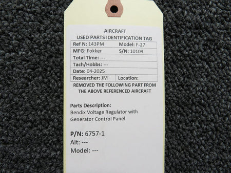 Bendix Airplane Parts & Equipment 6757-1 Bendix Voltage Regulator with Generator Control Panel