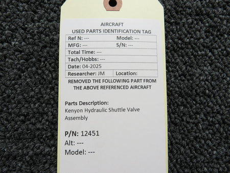 kenyon 12451 Kenyon Hydraulic Shuttle Valve Assembly