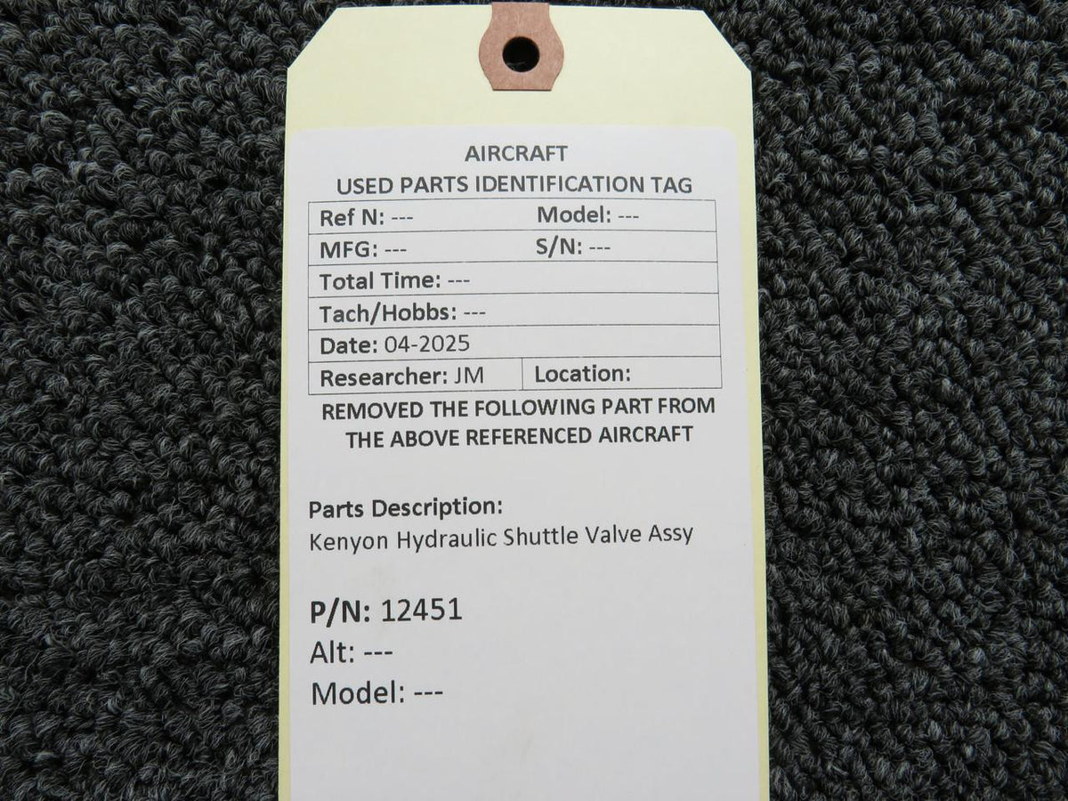 kenyon 12451 Kenyon Hydraulic Shuttle Valve Assy