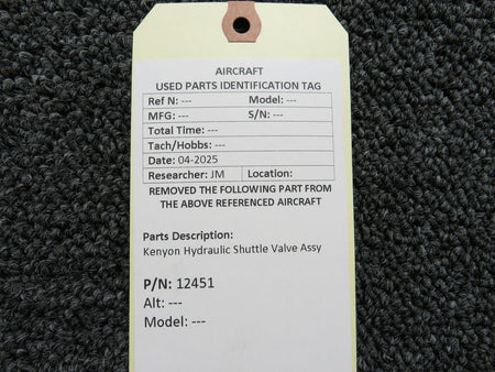 kenyon 12451 Kenyon Hydraulic Shuttle Valve Assy