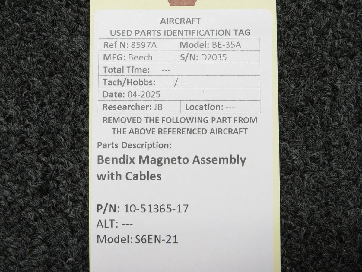 Bendix King 10-51365-17 Bendix S6EN-21 Magneto Assembly with Cables