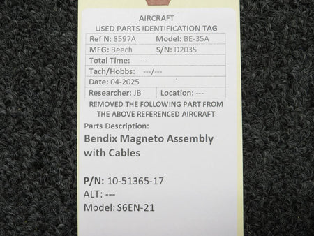 Bendix King 10-51365-17 Bendix S6EN-21 Magneto Assembly with Cables