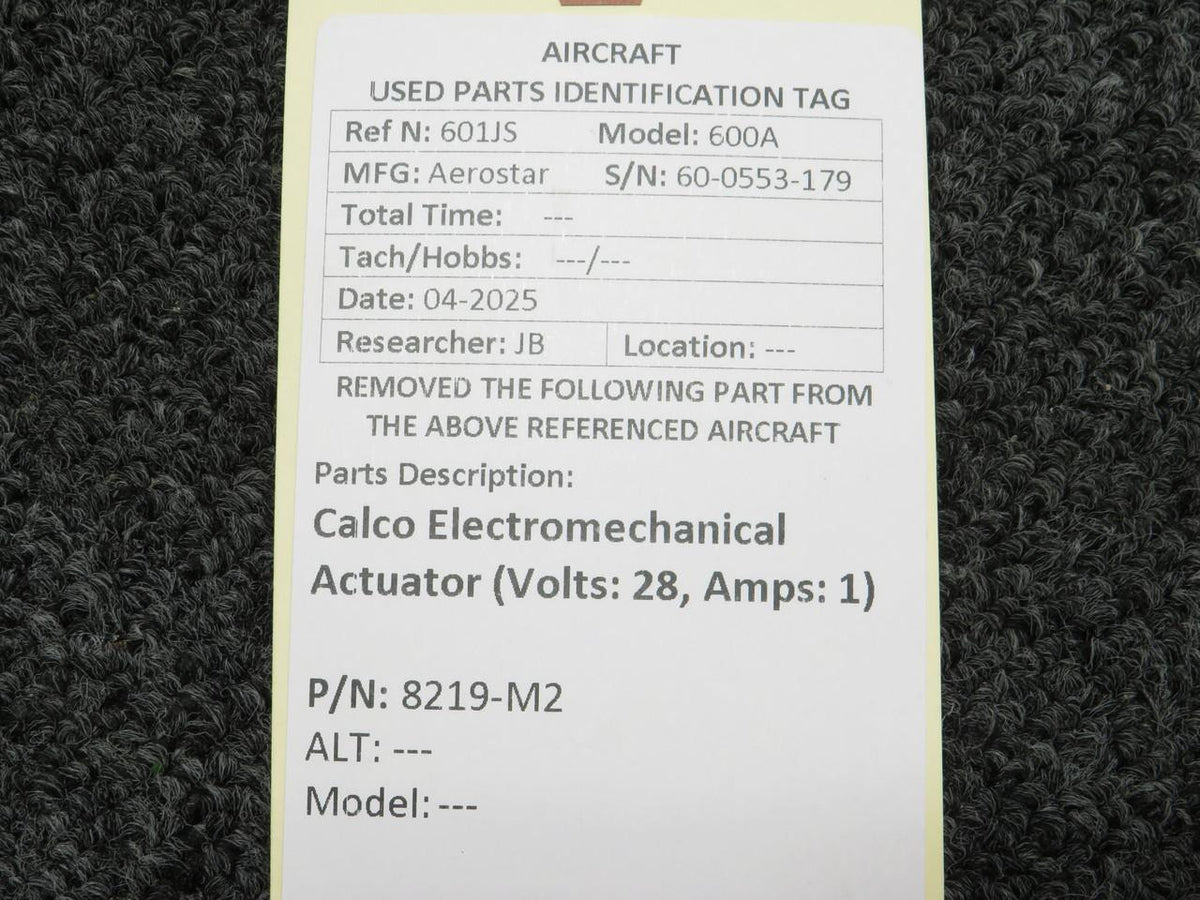 Calco 8219-M2 Calco Electromechanical Actuator (Volts: 28, Amps: 1)