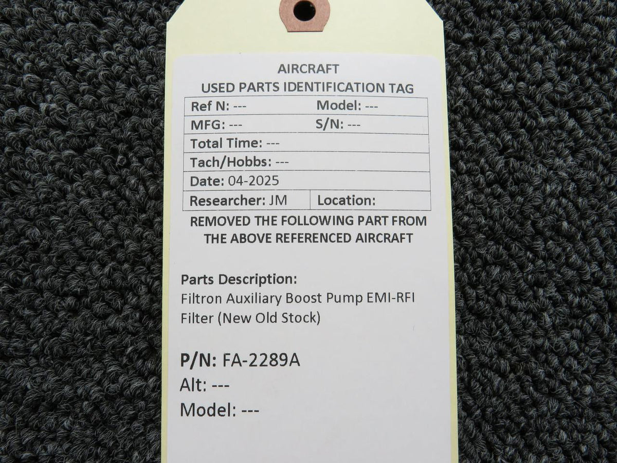 No Brand FA-2289A Filtron Auxiliary Boost Pump EMI-RFI Filter (New Old Stock)