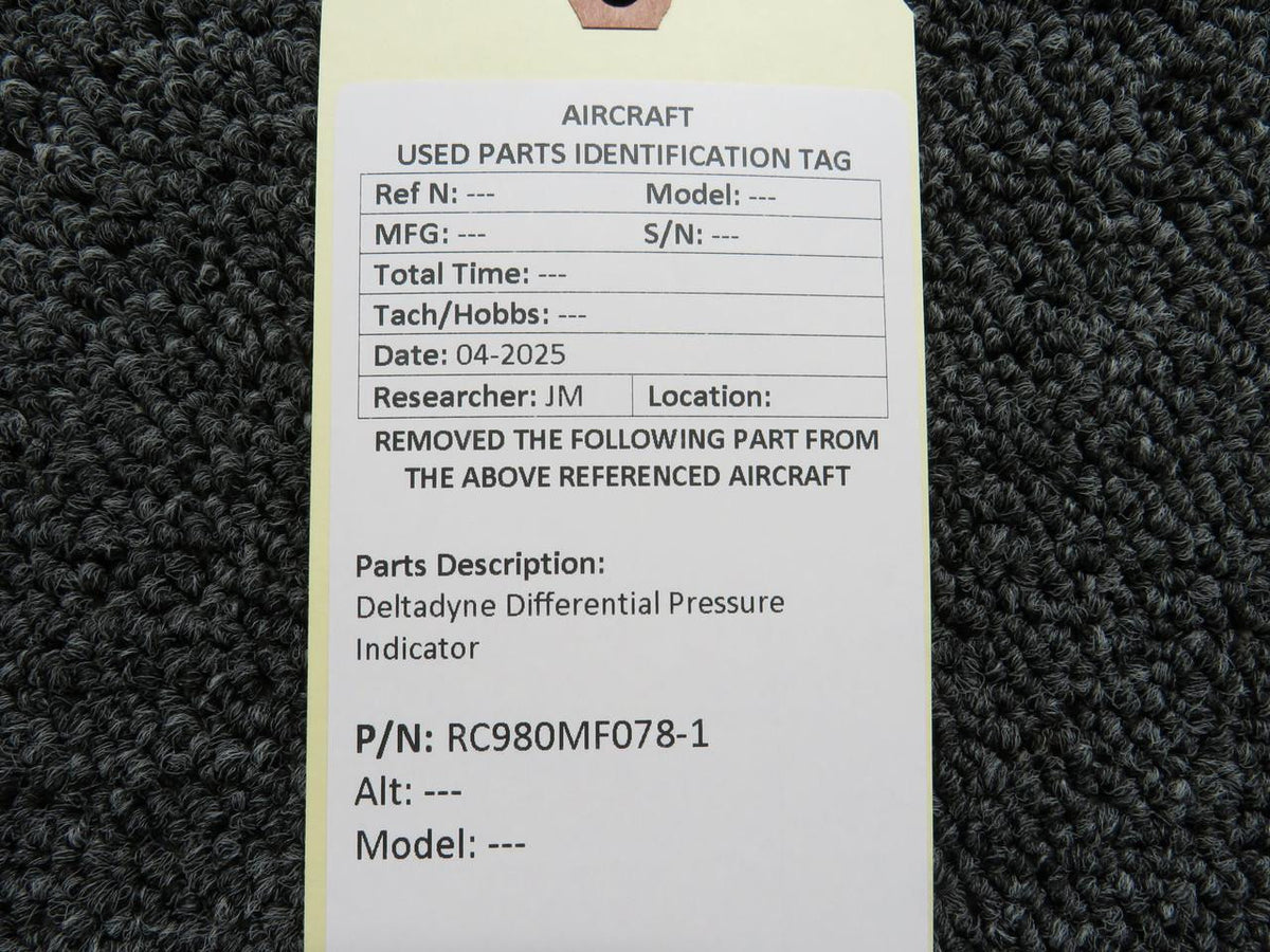 Deltadyne RC980MF078-1 Deltadyne Differential Pressure Indicator (New Old Stock)