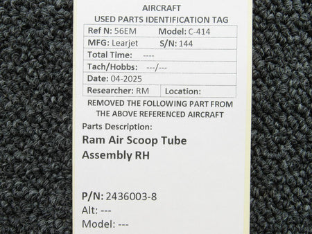 LearJet 2436003-8 Learjet L-35 Ram Air Scoop Tube Assembly RH