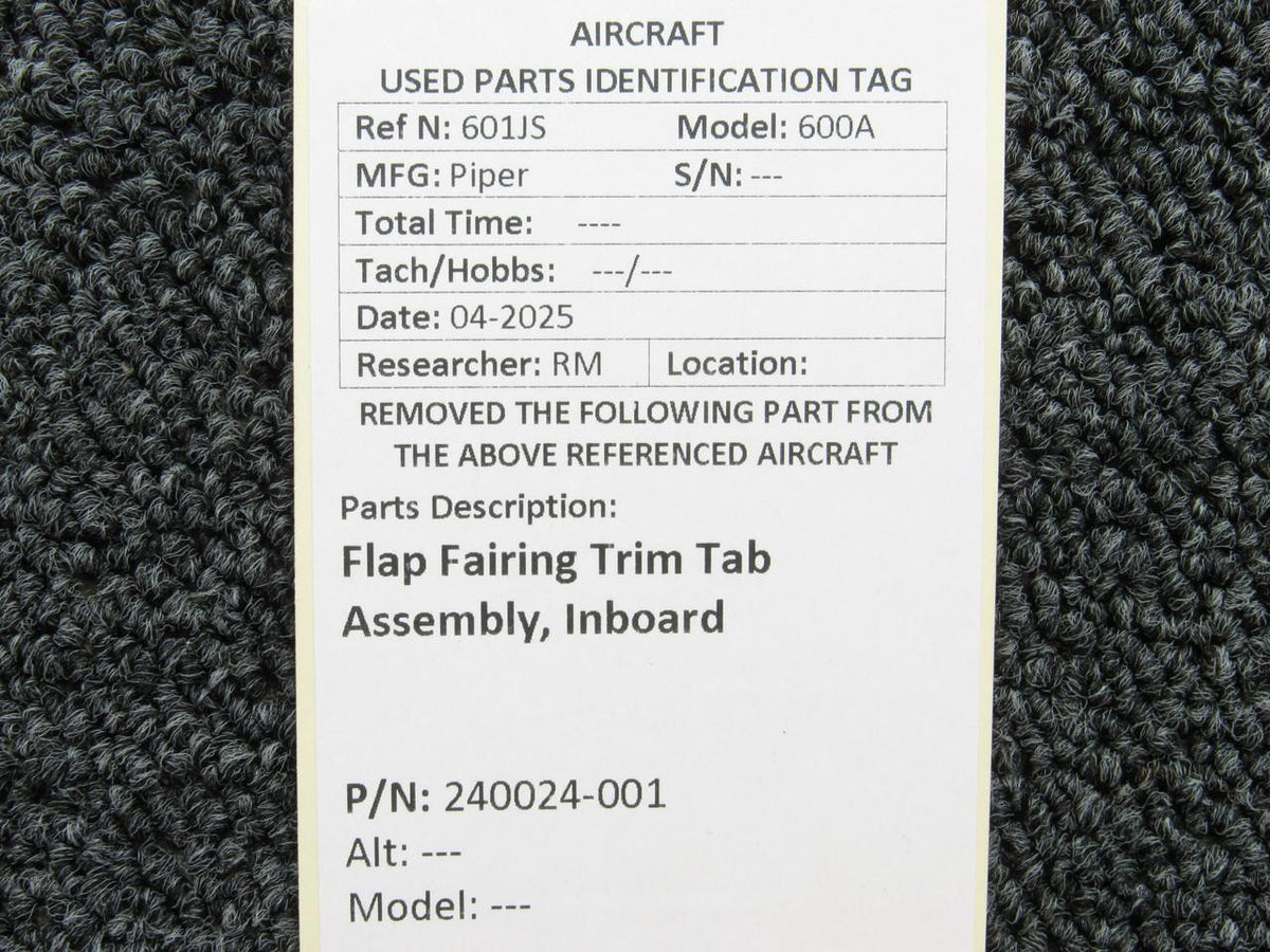 Piper Aircraft Parts 240024-001 Piper Flap Fairing Trim Tab Assembly Inboard