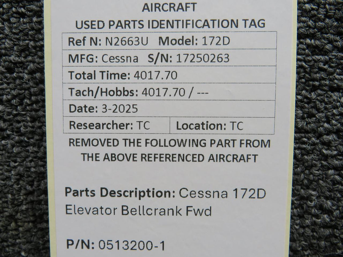 Cessna Aircraft Parts 0513200-1 Cessna 172D Elevator Bellcrank Forward
