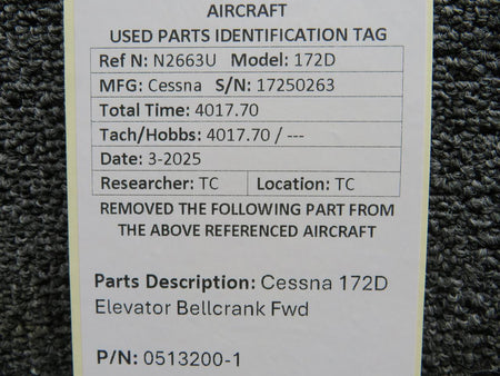 Cessna Aircraft Parts 0513200-1 Cessna 172D Elevator Bellcrank Forward