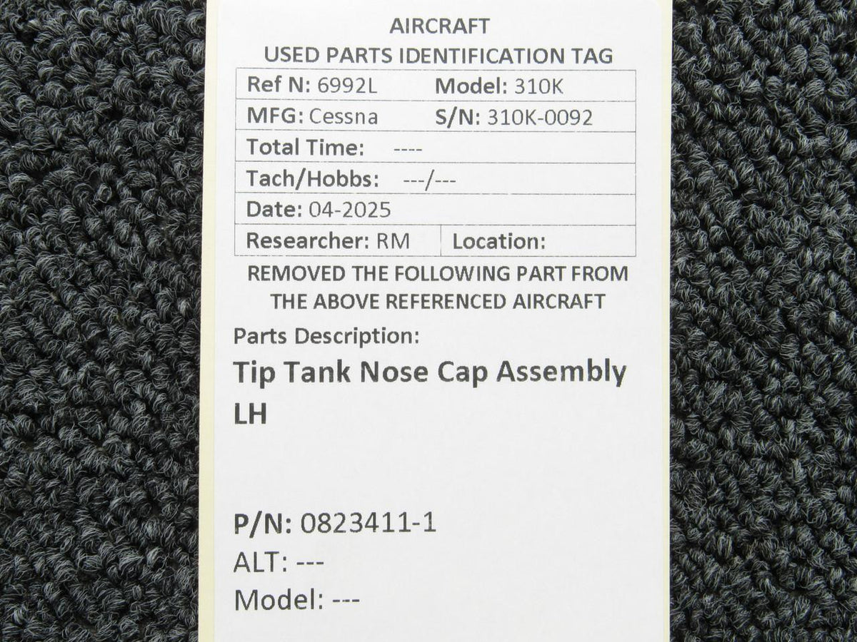 Cessna Aircraft Parts 0823411-1 Cessna 310K Tip Tank Nose Cap Assembly LH
