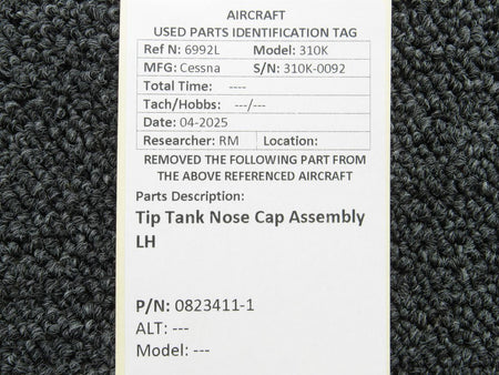 Cessna Aircraft Parts 0823411-1 Cessna 310K Tip Tank Nose Cap Assembly LH