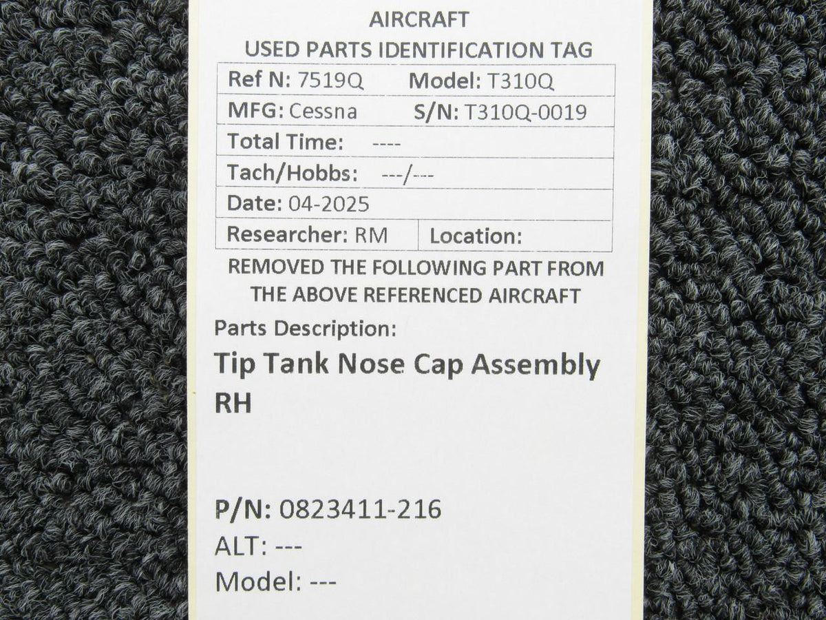 Cessna Aircraft Parts 0823411-216 Cessna T310Q Tip Tank Nose Cap Assembly RH