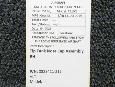 Cessna Aircraft Parts 0823411-216 Cessna T310Q Tip Tank Nose Cap Assembly RH