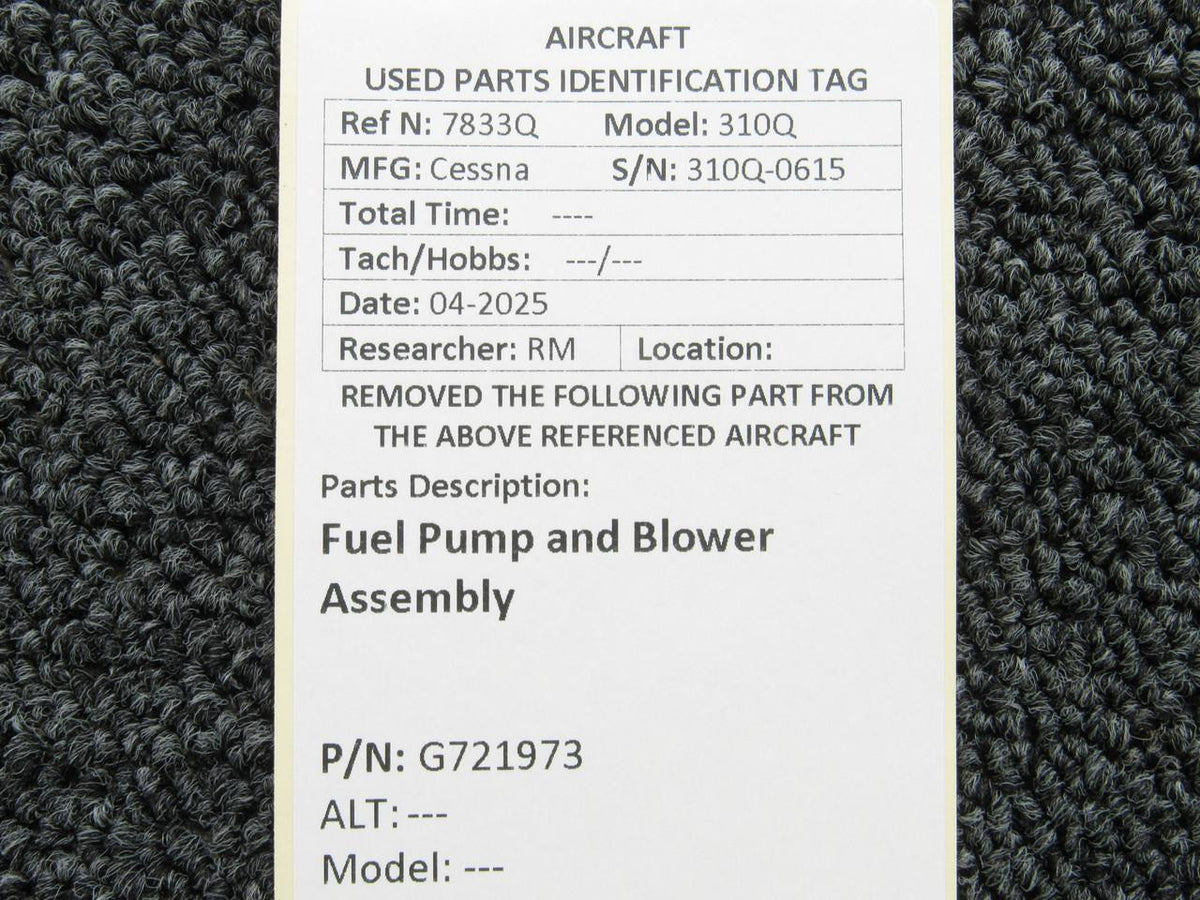 Cessna Aircraft Parts G721973 Cessna 310Q Fuel Pump and Blower Assembly