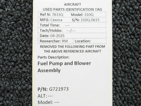 Cessna Aircraft Parts G721973 Cessna 310Q Fuel Pump and Blower Assembly